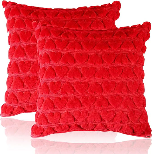 Valentine Pillow Covers 20x20 Set of 2, Valentine Decorations Indoor Love Heart Soft Plush Faux Fur Throw Pillow Covers for Bedroom Red Pillowcase Living Room Sofa Holiday Home Decor