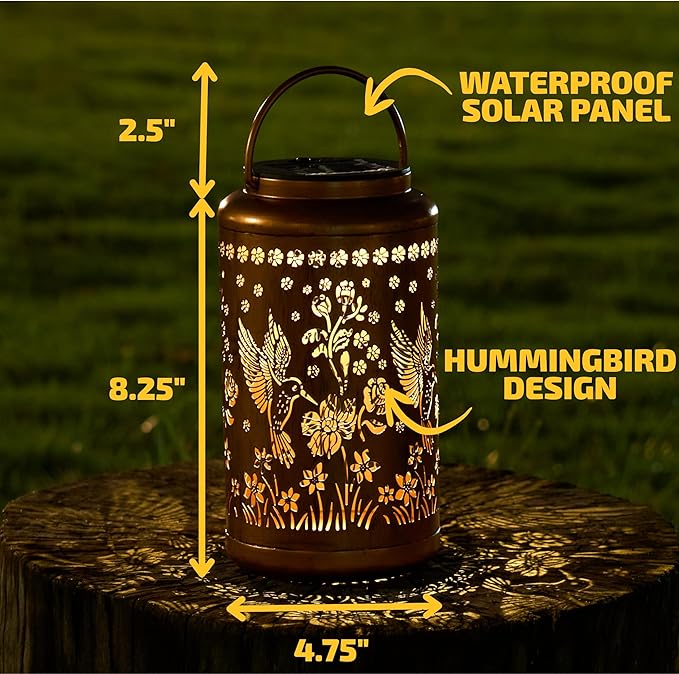 Solar Lanterns Outdoor Waterproof | Hummingbird Solar Lantern for Garden, Hanging Solar Light Decorative, Solar Hummingbird Lights, Garden Lantern Decor Gift