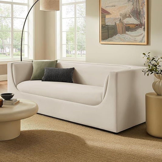 Modway Hilda 86 Inch Modern Curved Back Performance Velvet Sofa in Alabaster – Plush Upholstered 3-Seat Couch for Living Room, Apartment, Office