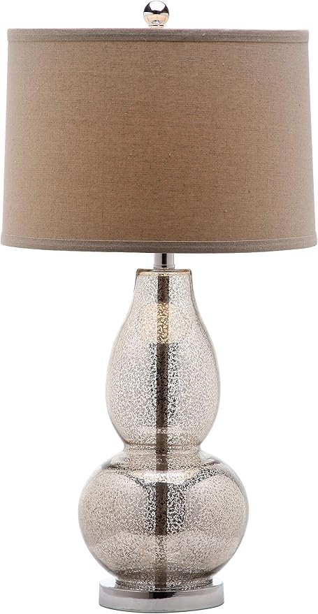 SAFAVIEH Lighting Collection Mercurio Antique Silver/ Wheat Brown Shade 29-inch Bedroom Living Room Home Office Desk Nightstand Table Lamp (LED Bulbs Included)