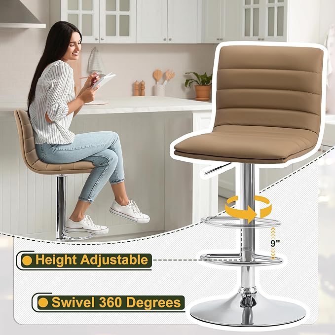 NicBex Swivel Bar Stools Modern PU Leather Adjustable Barstools, Kitchen Island Counter Bar Stools Set of 2, (Sand Color)