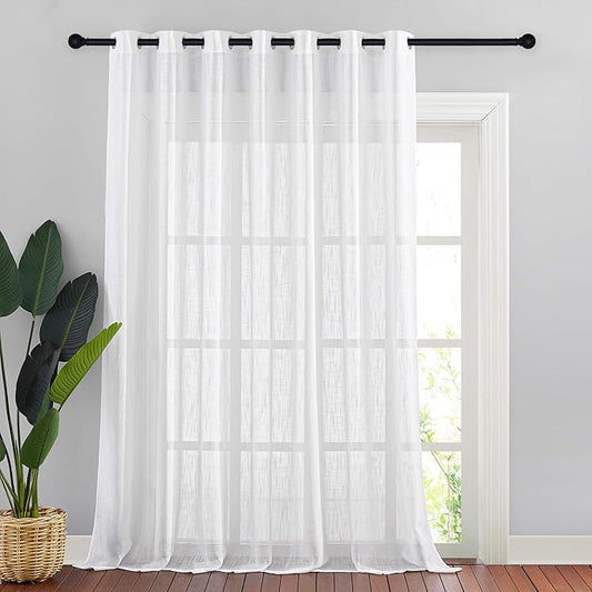 NICETOWN Extra Large White Sheer Curtain - 108" Length Semi-Sheer Window Drape with Linen Wave Pattern Soft Light & Provide Privacy for Foyer/Living Room, 100" Wide, 1 Panel