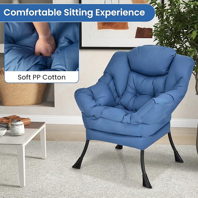 GORELAX Modern Lazy Chair,Upholstered Lounge Accent Chair, Single Leisure Sofa Chair with Armrests & Side Pocket, Comfy Reading Chair for Bedroom, Living Room, Dorm Room (Navy)