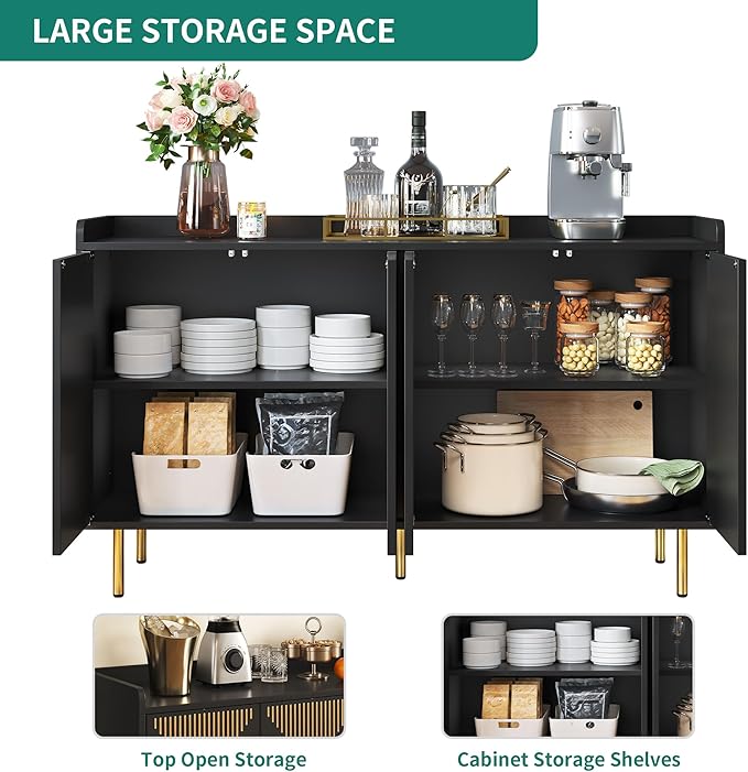 YITAHOME 55'' Sideboard Buffet Cabinet with Storage, Modern Kitchen Storage Cabinet Coffee Bar Cabinets for Dining Room, Kitchen, Black