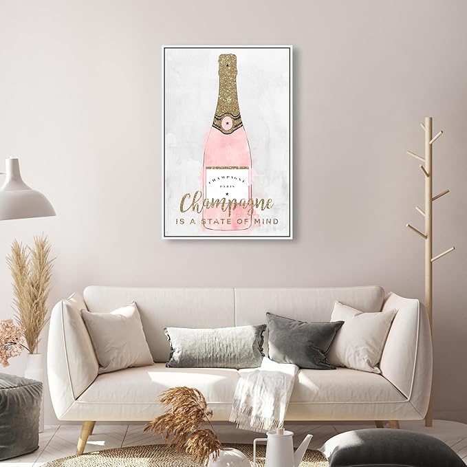 The Oliver Gal Artist Co. Drinks and Spirits Wall Art Framed Canvas Prints 'Champagne Mind Glitter' Champagne
