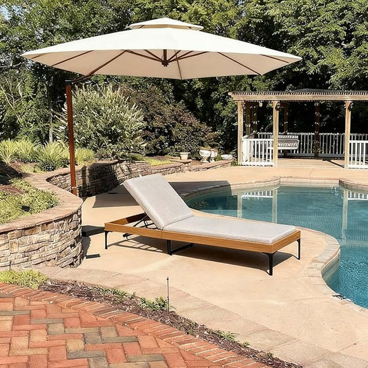 PURPLE LEAF 1 Piece Outdoor Chaise Lounge Aluminum Adjustable Patio Lounger Chair with Cushion Reclining Beach Daybed for Poolside Balcony Deck Backyard, Teak