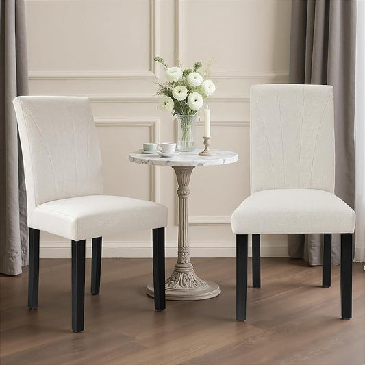 VECELO Upholstered Dining Chairs Set of 4, Modern Fabric and High Back & Solid Wood Legs, Parsons for Kitchen/Living Room- Beige