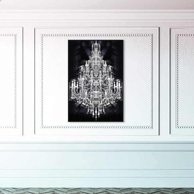 The Oliver Gal Artist Co. Fashion and Glam Framed Wall Art Canvas Prints 'Montecarlo Crystal' Chandeliers Home Décor, 30" x 45", White, Black