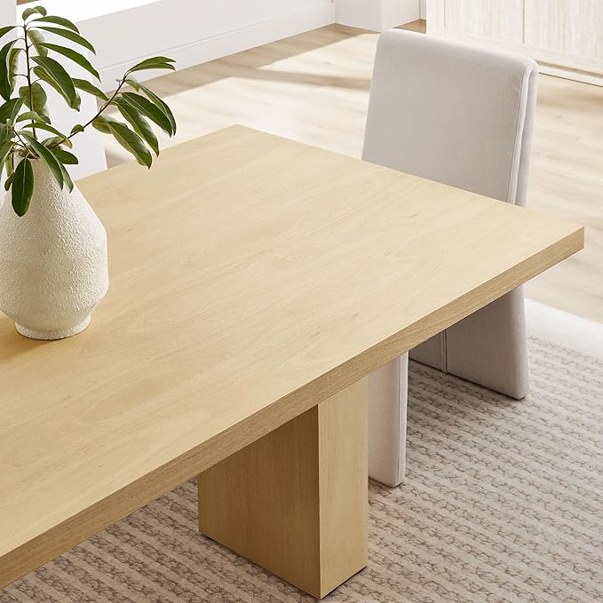 Modway Piston 82 Inch Solid Wood Rectangle Dining Table in Natural – Modern Farmhouse Kitchen Table for 6-8 People – Rustic Wooden Dining Room Table
