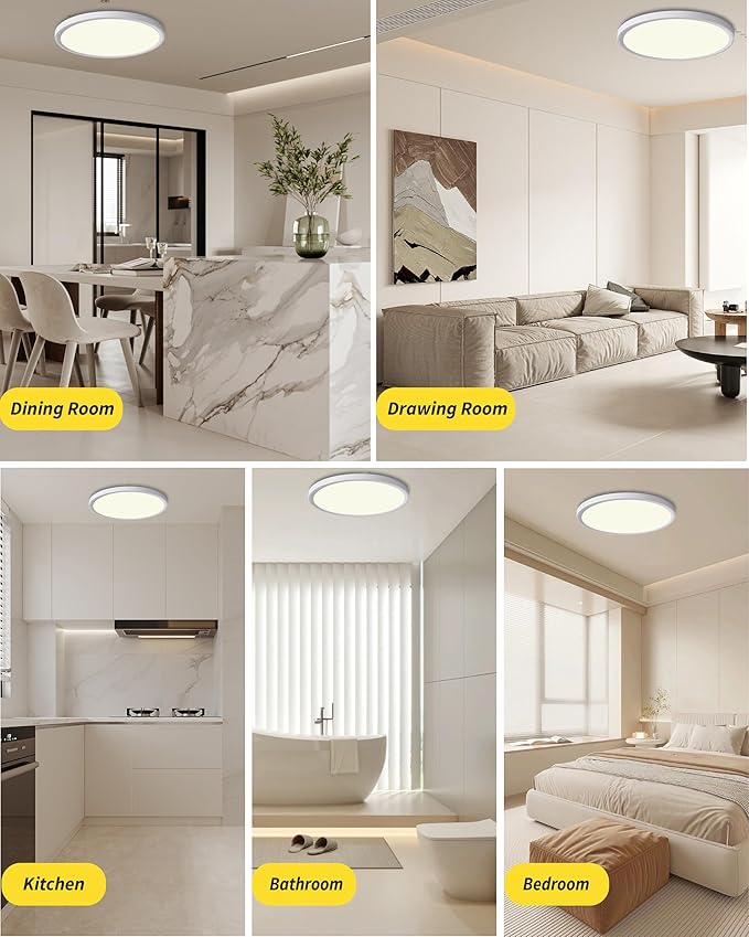 LED Flush Mount Ceiling Light Fixture,Round 9 Inch 18w 1860lm 3000k,4000k,6000k CCT Selectable, Modern Flat Panel Super Slim Led Ceiling Light,for Living Dining Kitchen Bedroom Room (8Pack-White)