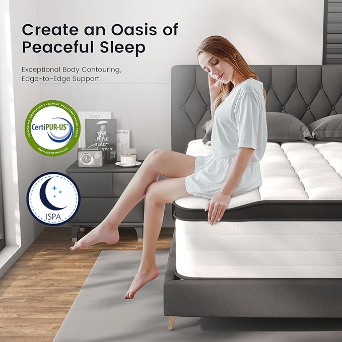 King Mattress, 16 Inch Hybrid King Size Mattress, Plush Firm, Memory Foam and Pocket Springs, 3 Coils Strong Edge Support, Pressure Relief, Bed in Box