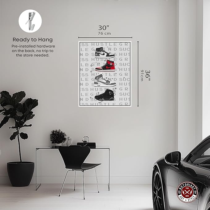 Hype Sneakers Framed Sneaker 1 Piece Canvas Wall Art, 31" x 37", White Frame
