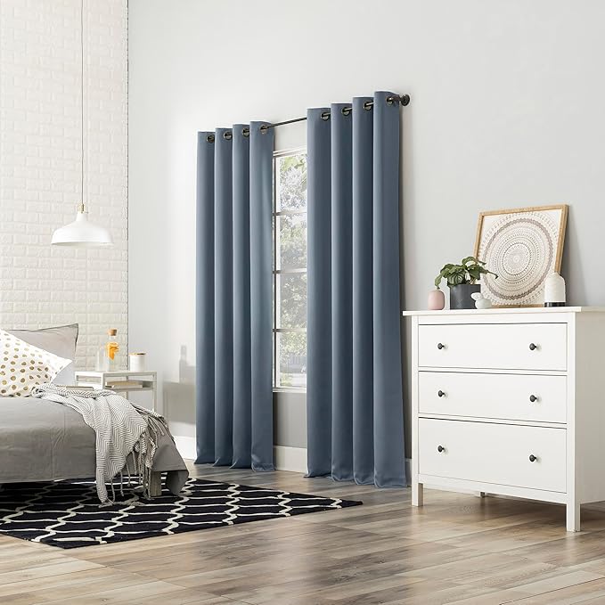 Sun Zero Nordic 2-Pack Theater Grade Noise Reducing Extreme 100% Blackout Grommet Curtain Panel Pair, 52" x 96", Denim Blue