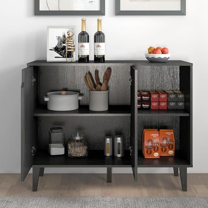 Panana Kitchen Buffet Cabinet Storage Sideboard with 2 Doors 2 Shelves, 41.8" L x 15" W x 32.5" H (Black)
