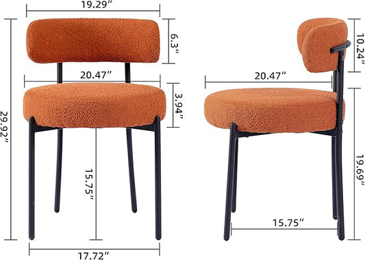 DYHOME Dining Chair One Chair for Kitchen Dining Room,Upholstered Modern Boucle Dining Chair with Black Metal Legs Curved Backrest, Orange