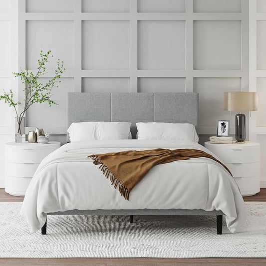 Full Size Bed Frame with Upholstered Headboard, Sturdy Wood Slats, No Box Spring Required, Silent, Easy Assembly,Gray