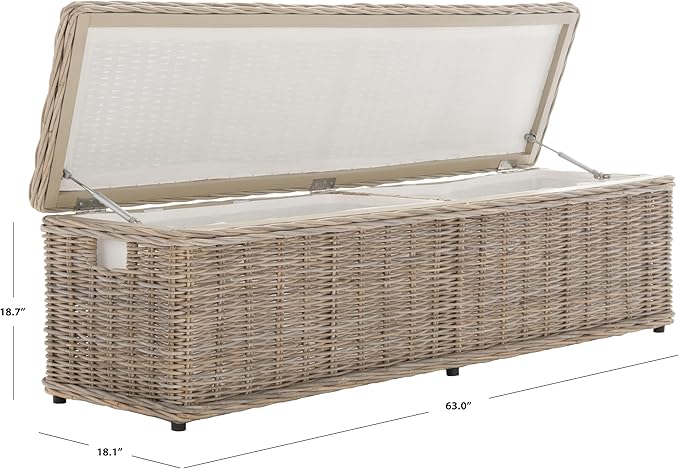 SAFAVIEH Home Collection – Caius Natural Wicker Storage Bench, Rustic Rattan Bench with Hinged Lid for Bedroom or Entryway, Fully Assembled (SEA7017A)