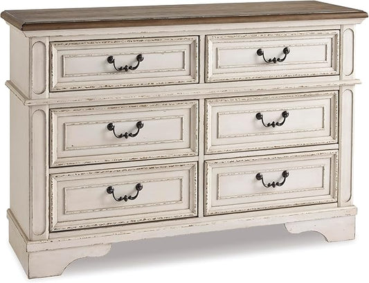 Signature Design By Ashley Realyn French Country Youth 6 Drawer Dresser, Chipped White & Brown