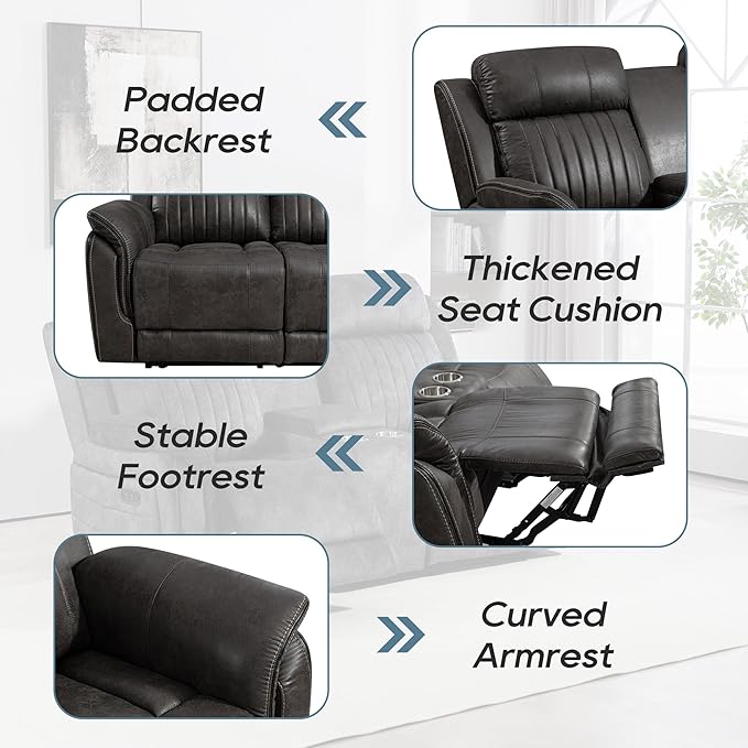 Zero Gravity Power Reclining Loveseat with Console, Reclining Loveseat with Adjustable Headrest, Power Loveseat Recliner Sofa with USB & Type-C Ports for Living Room (Badlands Charcoal)