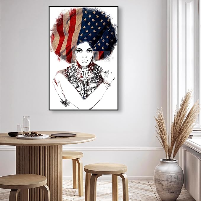 The Oliver Gal Artist Co. People Framed Wall Art Canvas Prints 'New American Woman' Portraits Home Décor, 30" x 45", White, Black