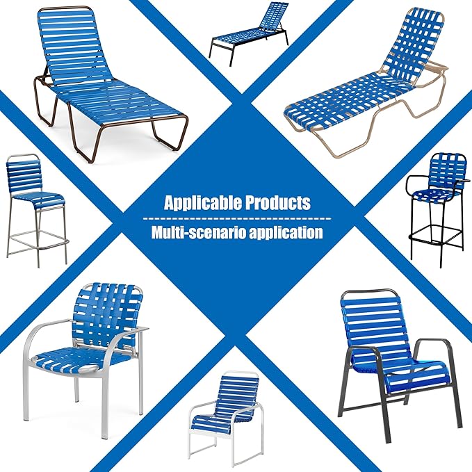 Vinyl Straps for Patio Chair Repair Kit 2'' Wide 20 Ft Long Replacement Straps + 20 Free Rivets for Outdoor Lawn Furniture Chaise Lounge Repair (Blue)