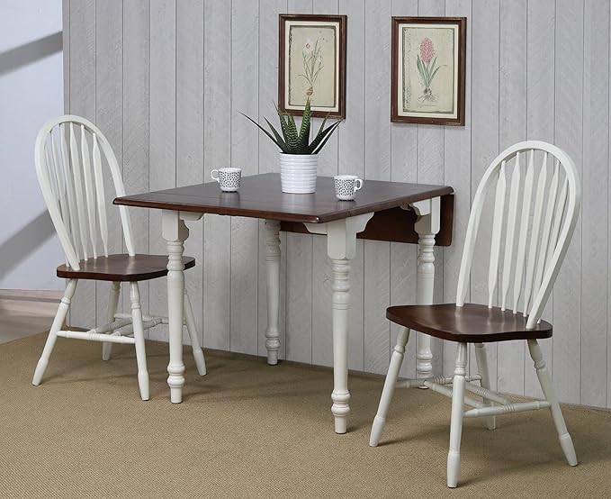 Sunset Trading Andrews 48" Rectangular Drop Leaf White with Chestnut Brown Top | Seats 6 Dining Table, 3 Sized, Distressed Antique Black with Cherry (PK-ADW3448-AW)