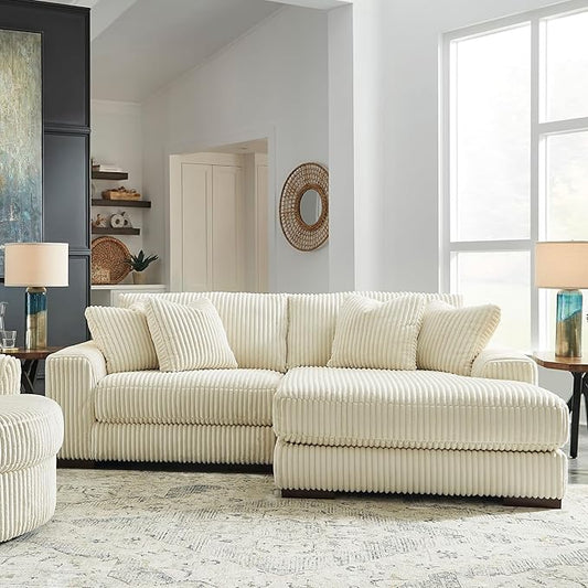 Signature Design by Ashley Lindyn Coastal Right-Arm Facing 2-Piece Sectional with Chaise, Reversible Cushions and 4 Throw Pillows, White