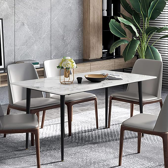 Wisfor Sintered Stone Dining Table: 47.2x27.5 Inch White Kitchen Table with Metal Legs - 6-Seat Breakfast Table for Dining Room, Restaurant (No Chairs)