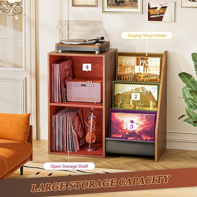 Record Player Stand,Turntable Stand with Vinyl Record Storage,Record Player Table with Vinyl Display Holder Shelf,Record Player Cabinet with 220 Albums Organizer,Media Console Cabinet for Stereo Audio