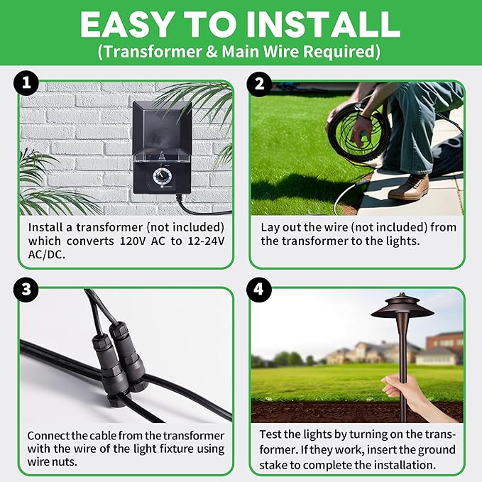 Outdoor Pathway Lights Wired 12V, 2700K/3000K/3500K/4000K/5000K Selectable Landscape Path Light LED, Waterproof Walkway Fixture Electric, ORB Aluminum for All Weather Garden Yard (6 Pack)