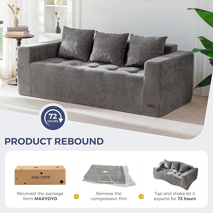 MAXYOYO Modular Sofa Couch, 75" Oversized Loveseat Boneless Cloud Couch with Deep Seat, Chenille Upholstered Living Room Sleeper Sofa Chair for Living Room, No Assembly Required, Light Grey