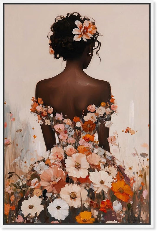 Autumn Bloom Dress Canvas Print Fashion Wall Decor by Art Remedy, White Frame, 24 x 36