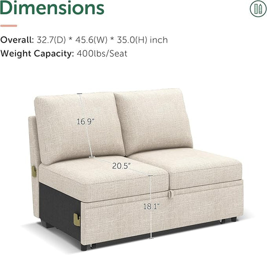 HONBAY Pull Out Bed for Modular Sectional Sleeper Sofa, Armless Loveseat with Pull Out Bed for Sectional Couch, Beige