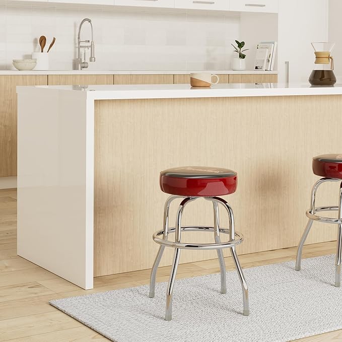 Fender Red Sparkle Logo Swivel Barstool, Great Gifts for Dad, with 1 Year Limited Warranty, Simple Assembly, Black/Black, 24"