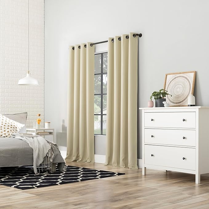Sun Zero Nordic 2-Pack Theater Grade Noise Reducing Extreme 100% Blackout Grommet Curtain Panel Pair, 52" x 108, Cream Off-White
