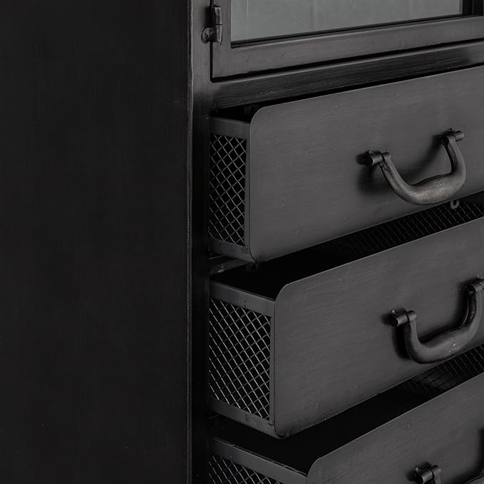 Creative Co-Op Sleek Metal Cabinet Storage with 3 Drawers, Black
