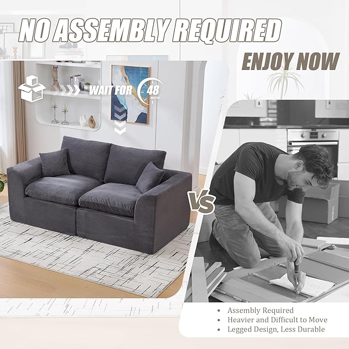 80.3" Cloud Loveseat Boneless Sofas for Living Room, 2 Seaters Modular Foam Cloud Sofa Couches, 2 Seat Compression Foam Couch with Toss Pillows, No Assembly Required