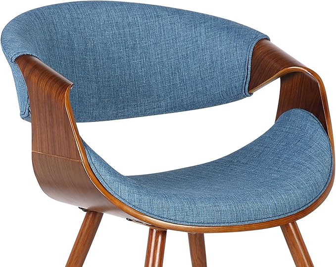 Armen Living Butterfly Mid-Century Dining Chair in Walnut Finish and Blue Fabric - Set of 6