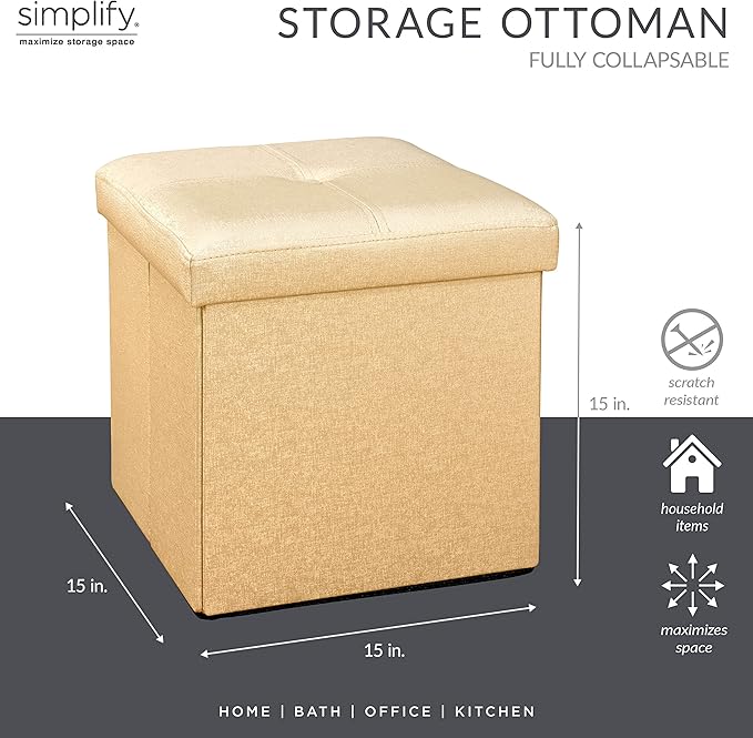 Simplify Faux Leather Folding Storage Ottoman Cube (F-0646-MET-GOLD)