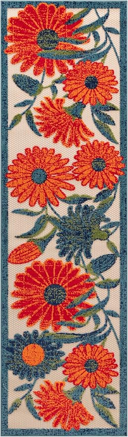 Nourison Home Aloha Ivory Multicolor 2'3" x 8' Area Rug - Easy Clean, Non Shedding, Bed Room, Living Room, Dining Room, Kitchen (8' Runner)