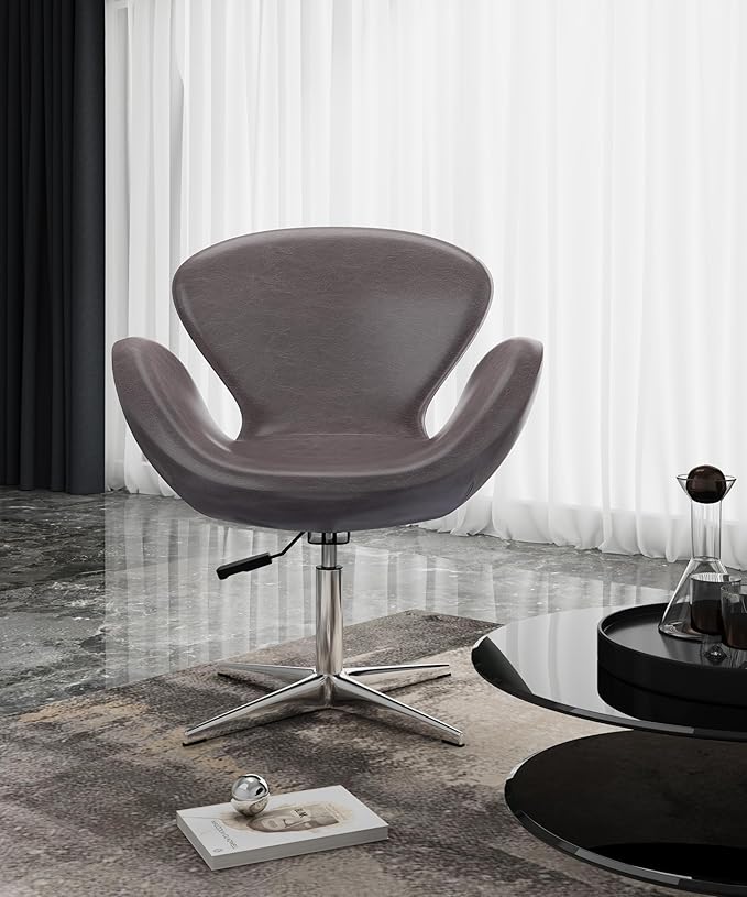 Manhattan Comfort Raspberry Adjustable Swivel Accent Chair with 360° Turn, Polished Chrome Base, Modern Retro Design, Versatile Seat Ideal for Any Room, Set of 1, Pebble