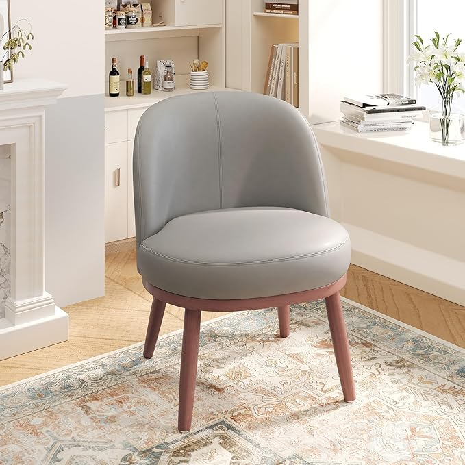 Accent Chair Set of 2, PU Leather Mid-Century Modern Chair for Small Space, Comfy Upholstered Armless Chair, for Living Room, Bedroom, Light Gray