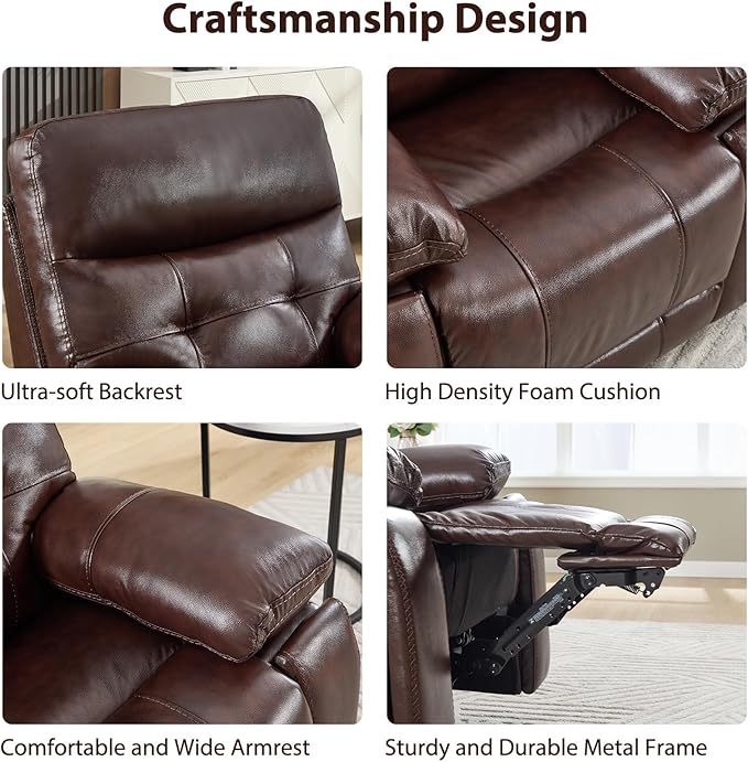 CANMOV Genuine Leather Power Recliner Sofa Set,Power Recliner Chair and Sofa Set, 2 Pieces Leather Couch with Storage Console, USB Ports, Cup Holders for Living Room,Dark Brown