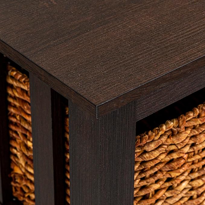 Walker Edison Alayna Mission Style Two Tier Coffee Table with Rattan Storage Baskets, 40 Inch, Espresso