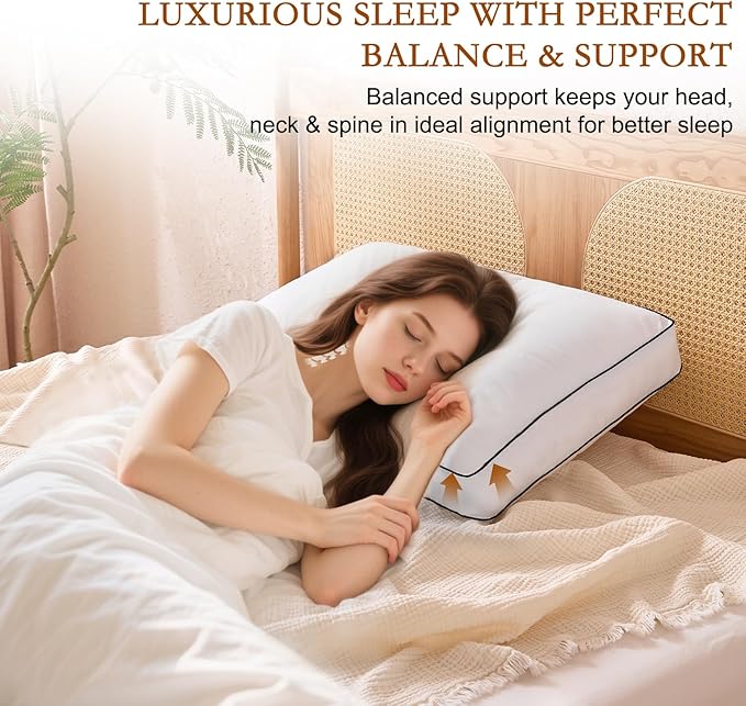 YOUR MOON Soft Natural Wool Pillow King Size, Fluffy Thick Down Alternative Pillows for Side Sleeper, Support Gusseted Bed Pillow for Sleeping, 100% Cotton Cover (White)