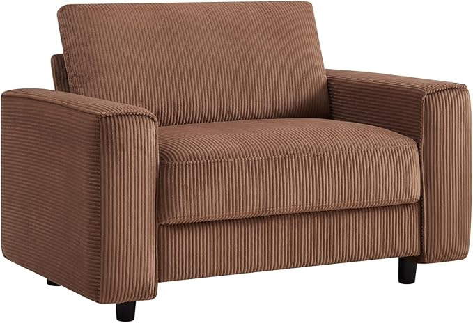 AC Pacific Derek 3 Piece Modern Corduroy Couches for Living Room, Tufted Sofas with Plush Upholstery, High-Density Foam, Sleek Black Legs, Durable Wooden Frame, Sofa, Loveseat and Chair Set, Brown