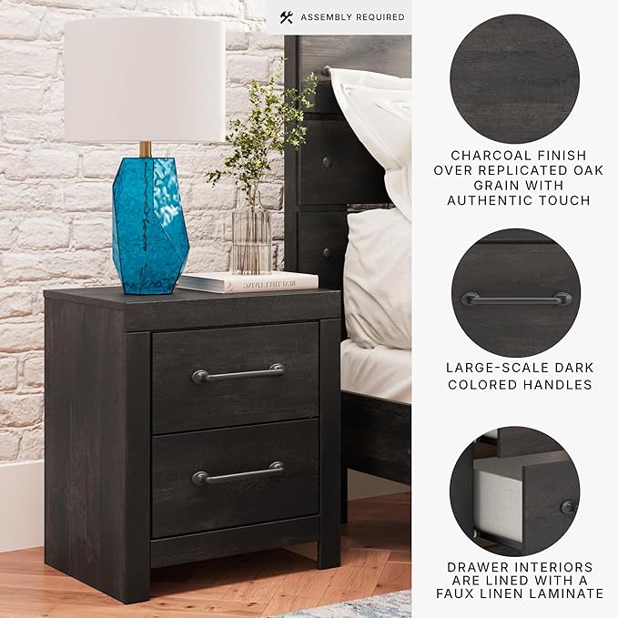 Signature Design by Ashley Delmorta Casual 2-Drawer Nightstand with USB Ports, Gray