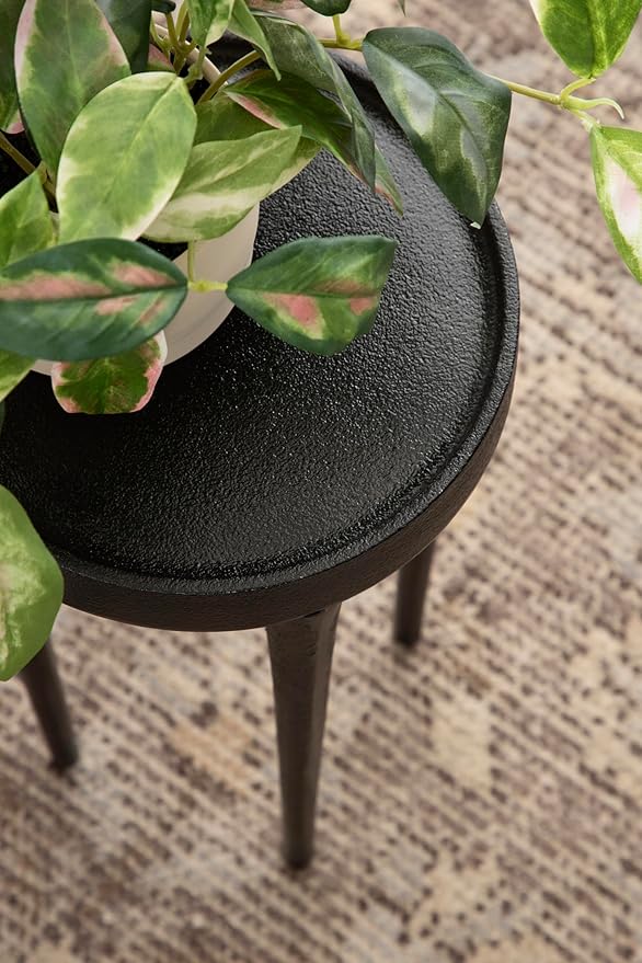 Kate and Laurel Rava Modern Metal Round Drink Table, 10 x 10 x 21, Black, Cast Aluminum Accent Table for Use as Indoor Plant Stand or Living Room Decor Piece