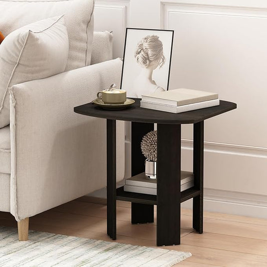 Furinno SIMPLE DESIGN Side Table Set of 2, 2-Tier Modern End Table with Soft Edges, Open Shelves Night Stand, Bedside Table, for Living Room, Bedroom, Espresso