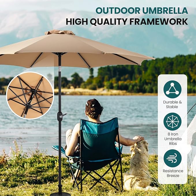 OLIXIS Patio Umbrella with Tilt and Crank Button & Sturdy Ribs Waterproof, Patio Table Umbrella Perfect for Poolside, Terrace, Beach and Outdoor Restaurant